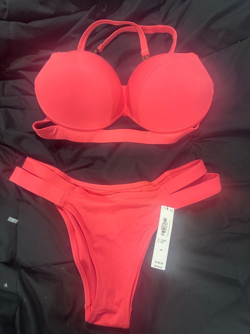 Victoria's Secret Bright Coral Push-Up Bikini Set 34EE & Small bottoms